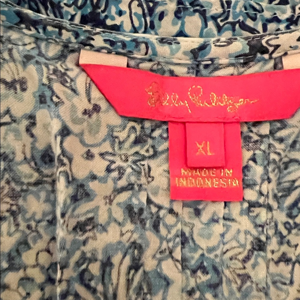 EUC, LILY PULITZER BLUE FLORAL HOLLIE TUNIC TOP SIZE XL - Picture 10 of 11